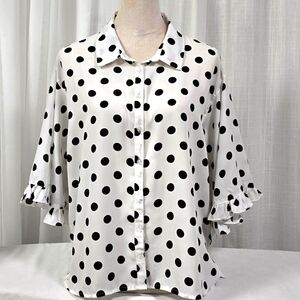 Zac & Rachel Polka Dot Women's Top -‎ Black and White Size L
